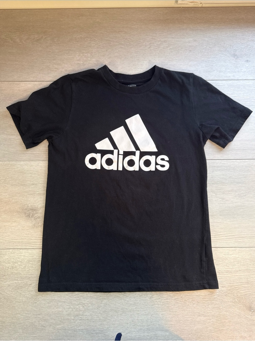 adidas Black Tee with White Logo - Kids Short Sleeve